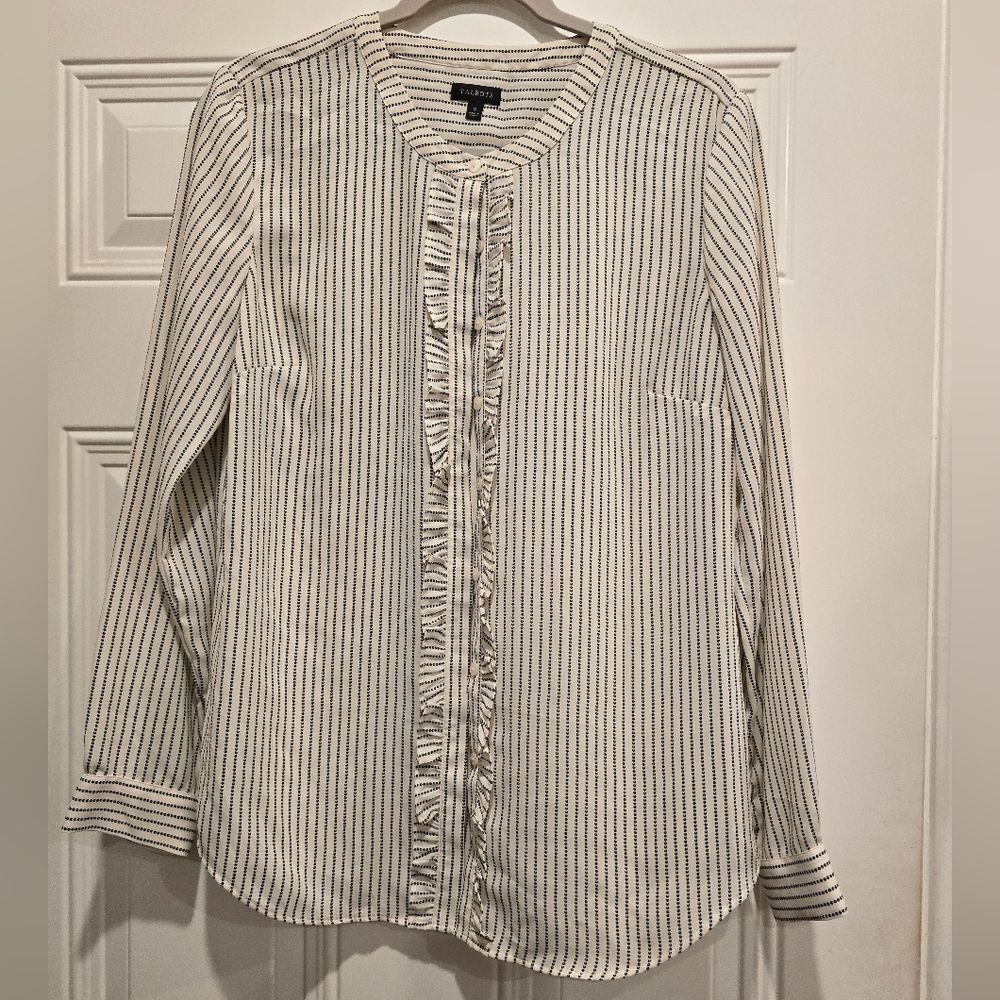 Talbots Black and White Striped Blouse